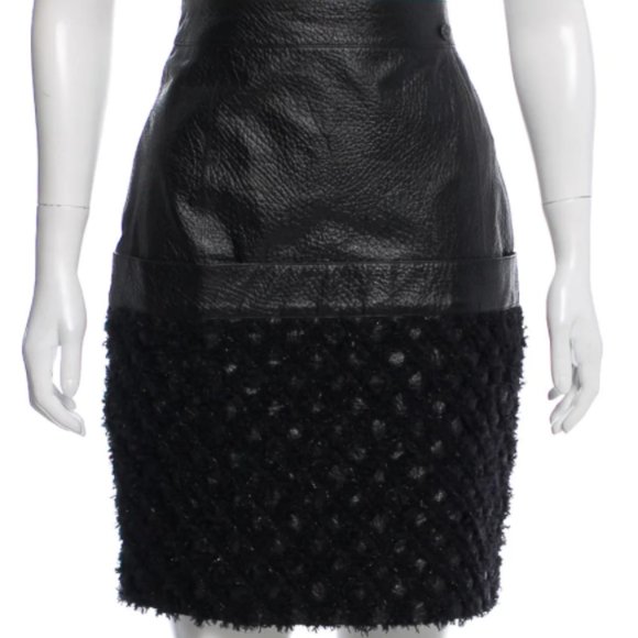 CHANEL Dresses & Skirts - Chanel Black Leather Tweed Skirt 38